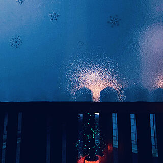 窓に映ったファイバーツリー/ファイバーツリー/クリスマス/ダイソーのクリアステッカー雪の結晶/昭和の家...などのインテリア実例 - 2021-12-13 18:45:08