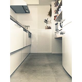 キッチン/Miele冷蔵庫/モルタルの床/観葉植物/ドライフラワーのインテリア実例 - 2017-05-06 19:00:20