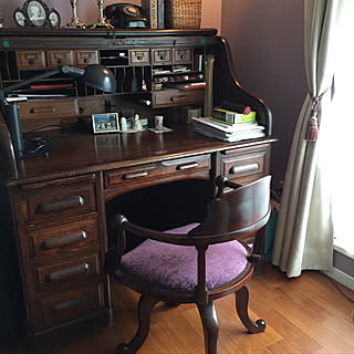 ロールトップデスク 蛇腹 チーク フランス アンティーク ワークデスク