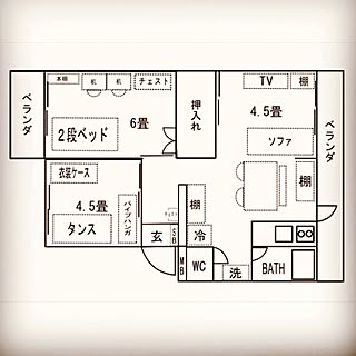 部屋全体/間取り図/IGと同じPIC/chiekozoでインスタやってます/団地...などのインテリア実例 - 2015-02-14 12:26:49