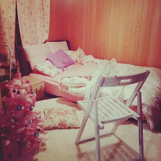 ベッド周り/団地/寝室だけは女子力を笑/クリスマスツリー ピンクのインテリア実例 - 2015-11-22 21:16:24