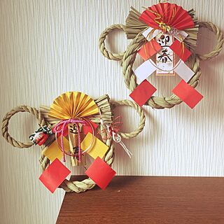 玄関/入り口/ハンドメイド/お正月/ダイソー/しめ縄アレンジ...などのインテリア実例 - 2016-01-05 10:08:24