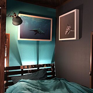 ベッド周り/サメ/サメが好き/ターコイズブルーの壁/ブルーグレーの壁...などのインテリア実例 - 2017-04-03 23:39:38