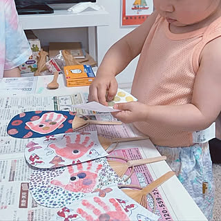 手形アート/おうちでお祭り/おうち縁日/こどものいる暮らし/子ども部屋...などのインテリア実例 - 2021-07-27 22:49:32