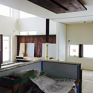 部屋全体/造作ダイニングテーブル/新築建築中/吹き抜けリビング/ウォールナット無垢材...などのインテリア実例 - 2017-01-28 23:10:01