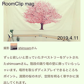 階段踊り場の壁/階段踊り場/桜タペストリー/2019.4.11/RoomClip mag に掲載♡...などのインテリア実例 - 2019-04-11 13:22:06