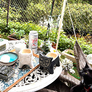 庭でお昼ごはん/DAISOフェイクフラワー/猫のプランター/黒猫ミースケ/ねこのいる風景...などのインテリア実例 - 2022-05-30 14:38:29