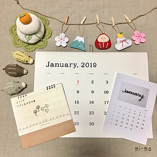 机/mango ちゃんの作品♡/2019年のカレンダー/編み編みイノシシ/ハンドメイド...などのインテリア実例 - 2018-12-19 22:13:56