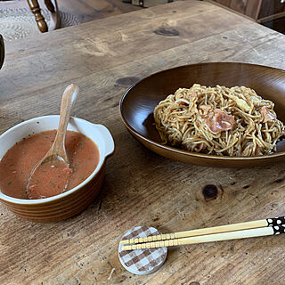 お昼ごはん/焼きそば/トマトスープ/リビングのインテリア実例 - 2020-01-26 11:21:06