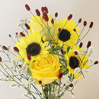 花のある暮らし/黄色いバラ/向日葵/ホワイト×イエロー/棚のインテリア実例 - 2022-08-27 17:13:38