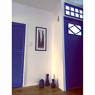 ドア/ブルー×ホワイト/室内窓DIY/ルーバー扉/陰影...などのインテリア実例 - 2019-05-21 12:33:24