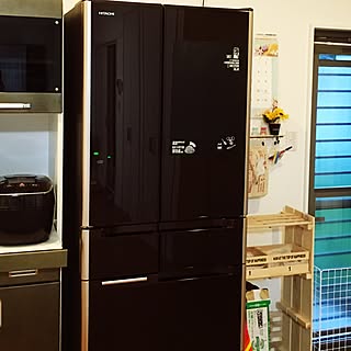 キッチン/HITACHI/冷蔵庫/黒板シート/セリアのインテリア実例 - 2016-07-23 18:47:31