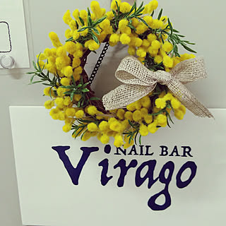 玄関/入り口/玄関リース/ミモザリース/ミモザ/NAIL BAR Virago...などのインテリア実例 - 2022-03-07 23:08:09