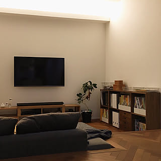 部屋全体/スタッキングシェルフ/無印良品/ステップダウンリビング/壁掛けテレビ...などのインテリア実例 - 2018-04-13 22:36:09