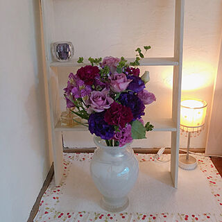 漆喰壁DIY/床の間/結婚記念日/紫の花束/花のある暮らし...などのインテリア実例 - 2023-05-02 13:57:43