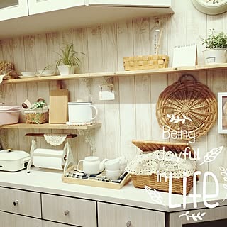 キッチン/DIY/板壁風/いなざうるす屋さん/かご♡...などのインテリア実例 - 2015-01-07 17:39:52