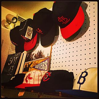 玄関/入り口/MLBcap/pegboard/Record/vintage...などのインテリア実例 - 2016-09-04 00:02:19