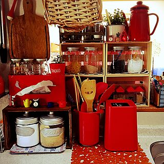 キッチン/差し色/赤色好き/調味料入れ/調理器具...などのインテリア実例 - 2017-03-15 15:17:16