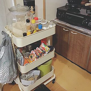 キッチン/IKEAワゴン/生活感/小さな部屋/ごちゃごちゃのインテリア実例 - 2018-02-06 23:46:21