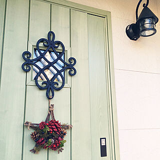 玄関/入り口/おうち型ランプ/緑の玄関ドア/クリスマスのインテリア実例 - 2017-11-27 08:23:32