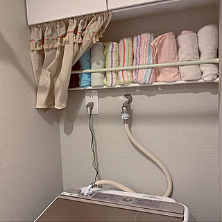 洗濯機の上/突っ張り棒に丸めて挟むだけ/100均/バス/トイレのインテリア実例 - 2020-09-14 17:43:15