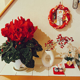 ミニチュア雑貨/赤と白で♡/ドタバタで新年を迎えます/シクラメン鉢植え/お正月インテリア...などのインテリア実例 - 2022-12-31 20:23:22