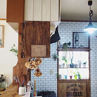 キッチン/植物棚DIY/サブウェイタイル風壁紙/instagramと同じpic/Instagram→yu_ki3359...などのインテリア実例 - 2017-04-21 17:01:17