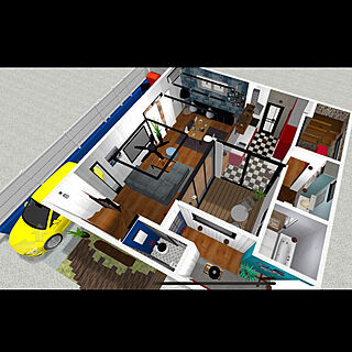 3Dイメージ図面/アメリカン/中庭のある暮らし/部屋全体のインテリア実例 - 2021-01-04 17:27:45