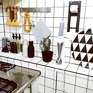 キッチン/IKEA/タイル張りDIY /DIY/白黒...などのインテリア実例 - 2015-06-22 16:35:48