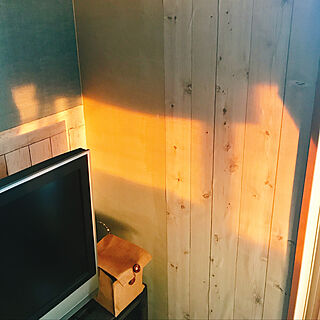 壁/天井/夕日が差し込む部屋/木目調壁紙/壁紙DIY/旧壁紙と新壁紙の狭間...などのインテリア実例 - 2019-02-25 13:11:50