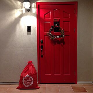 玄関/入り口/クリスマスイブ/ドア/赤いドア/クリスマスリース...などのインテリア実例 - 2014-12-28 02:58:45