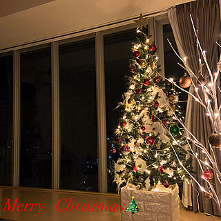 大きな窓/深夜/クリスマス/LEDキャンドル/180cmクリスマスツリー...などのインテリア実例 - 2019-12-25 18:59:30