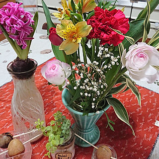 キッチン/お花のある暮らし/お花に癒されます♡/フェイク多肉/ヒヤシンス...などのインテリア実例 - 2019-03-05 23:06:39