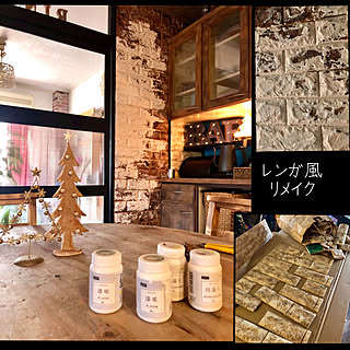 カフェ風/キッチンボード リメイク/天板リメイク/建具DIY/ダイソーの塗料...などのインテリア実例 - 2019-12-25 10:16:06