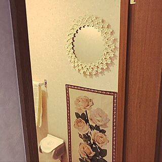 バス/トイレ/ホワイトが好き♡/ずっと欲しかった お花の鏡♡/トイレに鏡のインテリア実例 - 2017-12-30 20:05:19