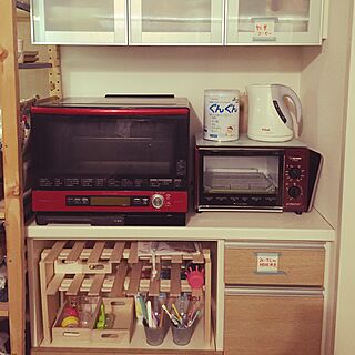 キッチン/赤のポットが欲しい/すのこ棚DIY/家電は赤/オーブントースター...などのインテリア実例 - 2016-04-07 23:10:27