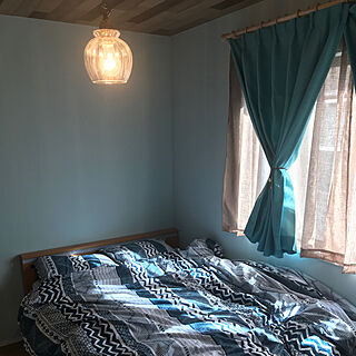 寝室/ウッドクロス天井/ブルーグレーの壁/収納ベッド/ダブルベッド...などのインテリア実例 - 2019-03-18 13:54:03