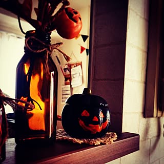 棚/セリア/100均/ドリンク瓶/ハロウィン　かぼちゃのインテリア実例 - 2014-10-14 23:19:50