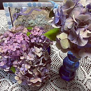 花のある暮らし/ブルーのガラス/フラワーベース/紫陽花/庭のある暮らし...などのインテリア実例 - 2020-07-04 19:43:32
