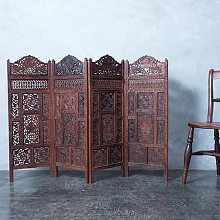 アジアンパーテーション ヴィンテージ 木製 手彫り