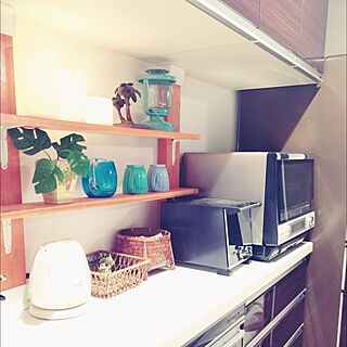 キッチン/最近青が好き。/キッチン後ろ棚/DIY棚/2×4材棚...などのインテリア実例 - 2015-09-08 23:30:15