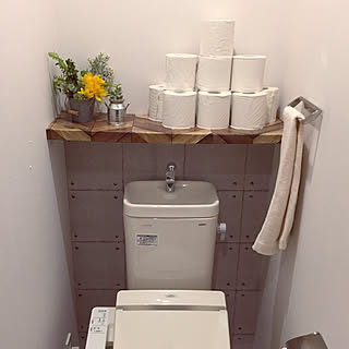 バス/トイレ/トイレの棚/無印のタオル/ダイソーのカラーボード/セリアのリメイクシート...などのインテリア実例 - 2018-06-28 18:59:19