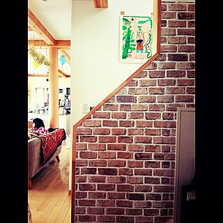 壁/天井/階段ギャラリー/seria/子供と暮らす。/セリアリメイクシート...などのインテリア実例 - 2015-03-04 12:15:31