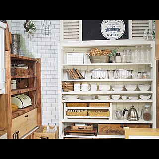 キッチン/オーブン棚DIY/白い食器/セリア/見せる収納...などのインテリア実例 - 2016-10-05 13:05:13