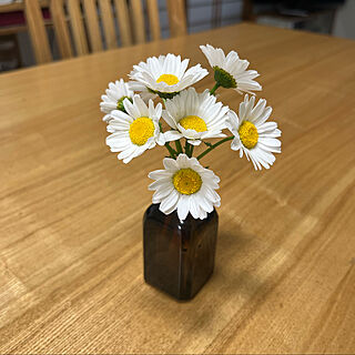 お花に癒しを求めて/小瓶はコアントロー/可愛らしいので飾ってみた/ノースポール/机のインテリア実例 - 2022-04-23 14:19:49