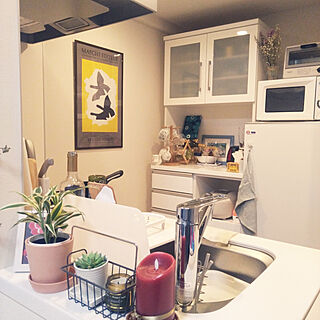 キッチン/AQUA冷蔵庫/George Braque Art/観葉植物のある暮らし/NITORIの食器棚のインテリア実例 - 2019-04-17 22:48:51