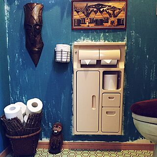 バス/トイレ/お土産/アフリカ雑貨/ブルーの壁/トイレのインテリア実例 - 2015-09-08 08:15:03