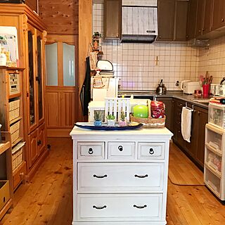 キッチン/白のチェスト/お気に入りの食器棚♡/ヒノキの床のインテリア実例 - 2017-07-16 10:13:05