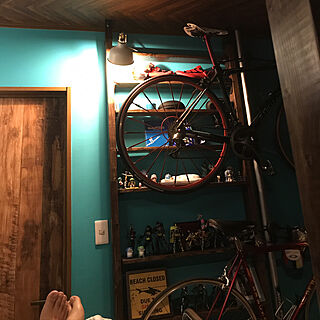 棚/ターコイズブルーの壁/オタク部屋/DIY/ロードバイク...などのインテリア実例 - 2017-09-22 00:46:51
