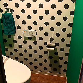 IKEAのタオル/緑の壁紙/水玉の壁紙/バス/トイレのインテリア実例 - 2019-12-28 17:51:04